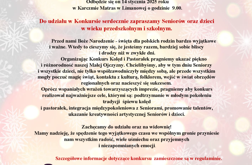 Konkurs Kolęd i Pastorałek „Od Juniora do Seniora” w Limanowej